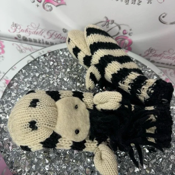 Delux mittens zebra wool thick warm animal puppet style cute winter gloves y2k - Picture 7 of 15
